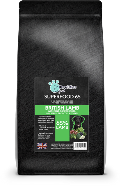 Superfood65 British Grass Fed Lamb with Mint, Pomegrante, Mulberry, Broccoli & Fennel