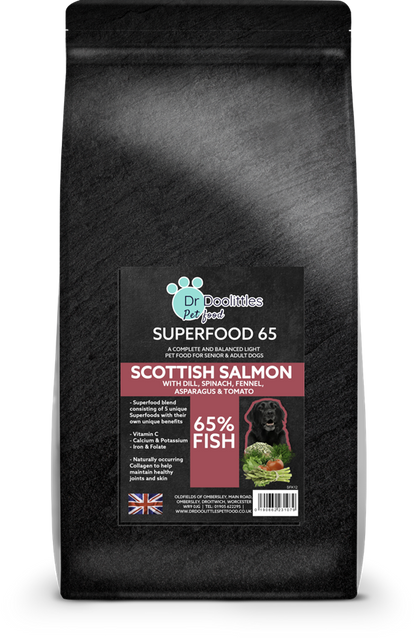 Superfood 65 SENIOR/LIGHT Scottish Salmon with Dill, Spinach, Fennel, Asparagus & Tomato