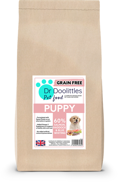 Grain Free Puppy Salmon with Haddock, White Fish, Sweet Potato & Asparagus