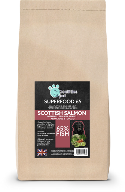 Superfood 65 SENIOR/LIGHT Scottish Salmon with Dill, Spinach, Fennel, Asparagus & Tomato