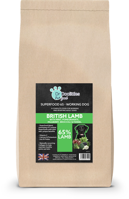 Superfood65 British Grass Fed Lamb with Mint, Pomegrante, Mulberry, Broccoli & Fennel